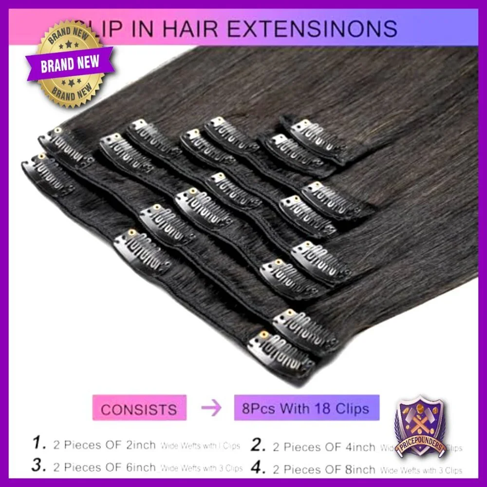 20 Inch Real Human Hair Clip-In Extensions, 105g Straight Remy Hair